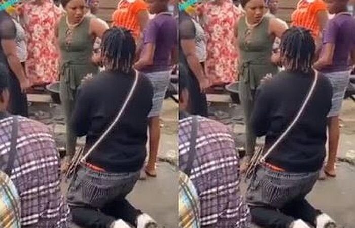 “Stop Embarrassing Me” – Lady Tells Boyfriend As He Proposes To Her In The Market